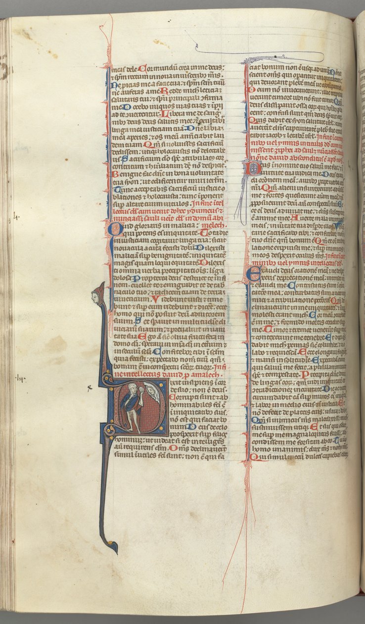 Fol. 222v, Salmo 52, inicial historiada D, un tonto desnudo salvo por una capa, sosteniendo una vejiga..., c. 1 de Unbekannt