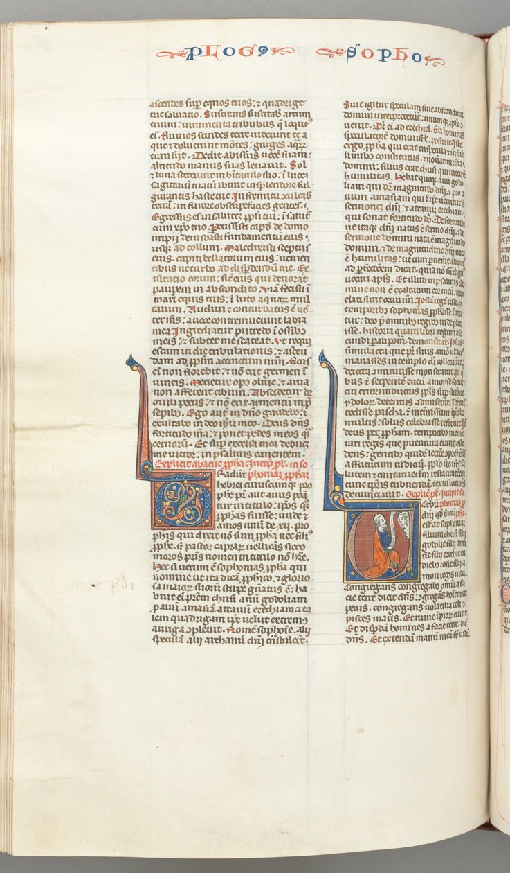 Fol. 362v, Sofonías, inicial historiada V, Sofonías arrodillado con un pergamino, busto de Dios de Unbekannt
