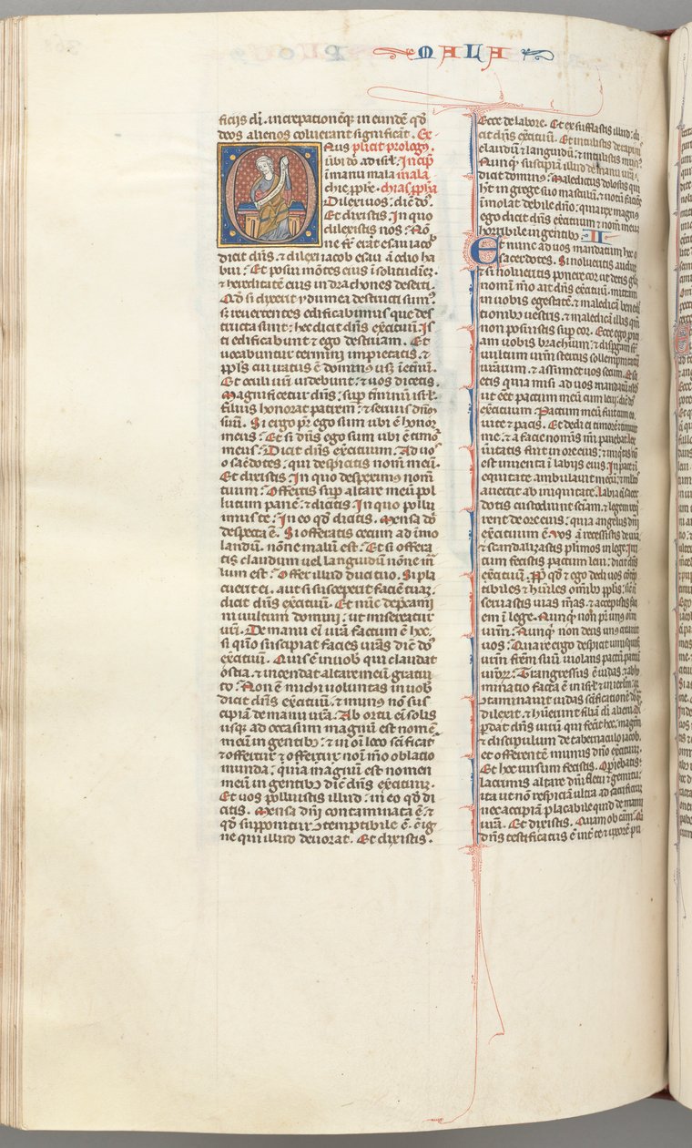 Fol. 368v, Malaquías, inicial historiada O, Malaquías sentado con un pergamino, c. 1275-1300 de Unbekannt