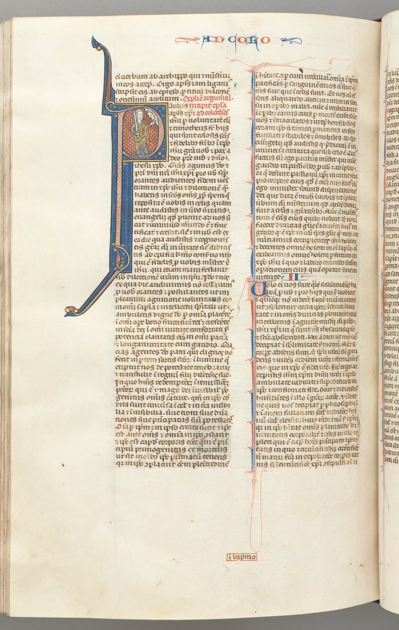 Fol. 453v, Colosenses, inicial historiada P, Pablo hablando con el busto de Dios arriba de Unbekannt