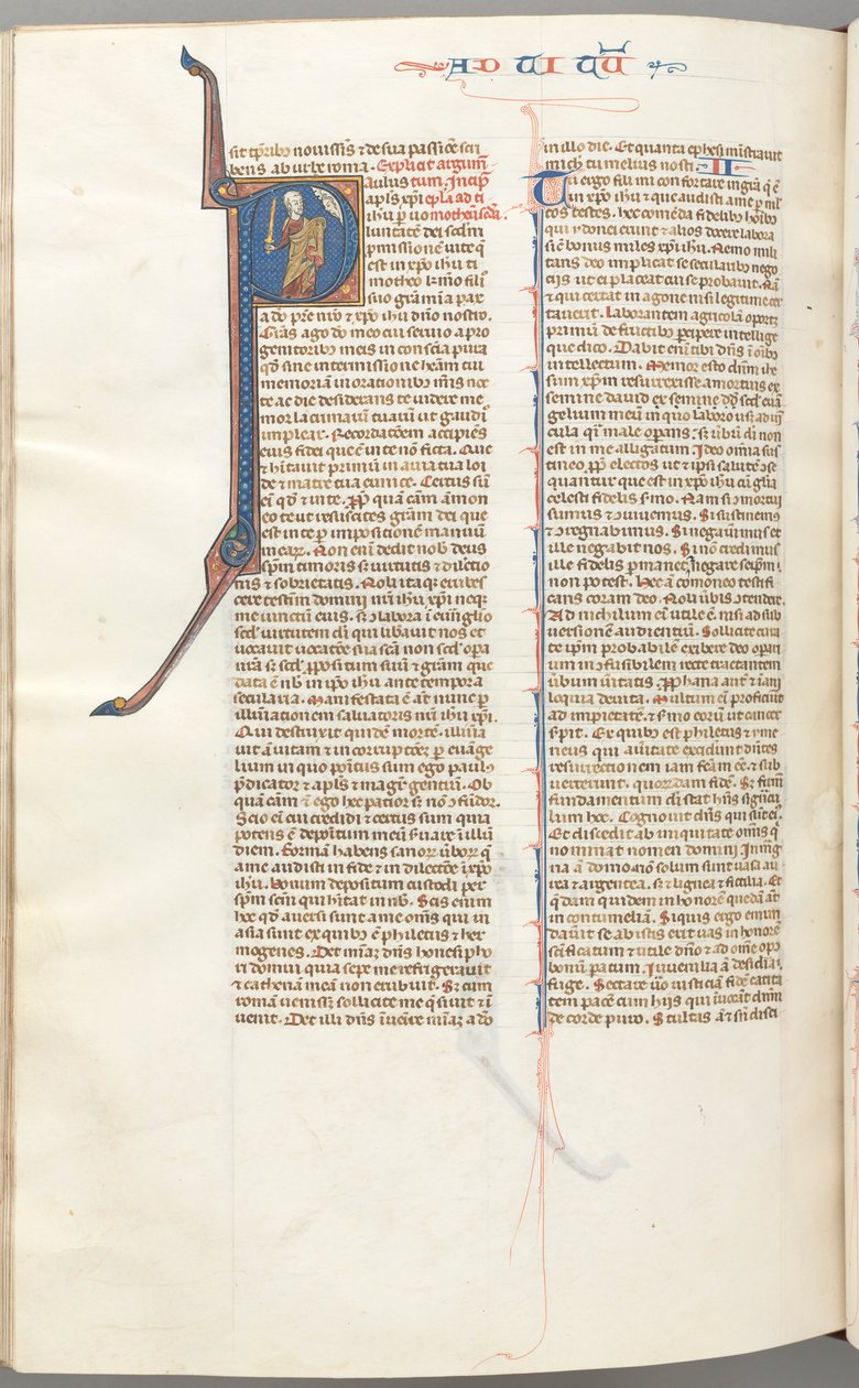 Fol. 457v, Timoteo II, inicial historiada P, Pablo hablando con el busto de Dios arriba, c. 1275-1300 de Unbekannt