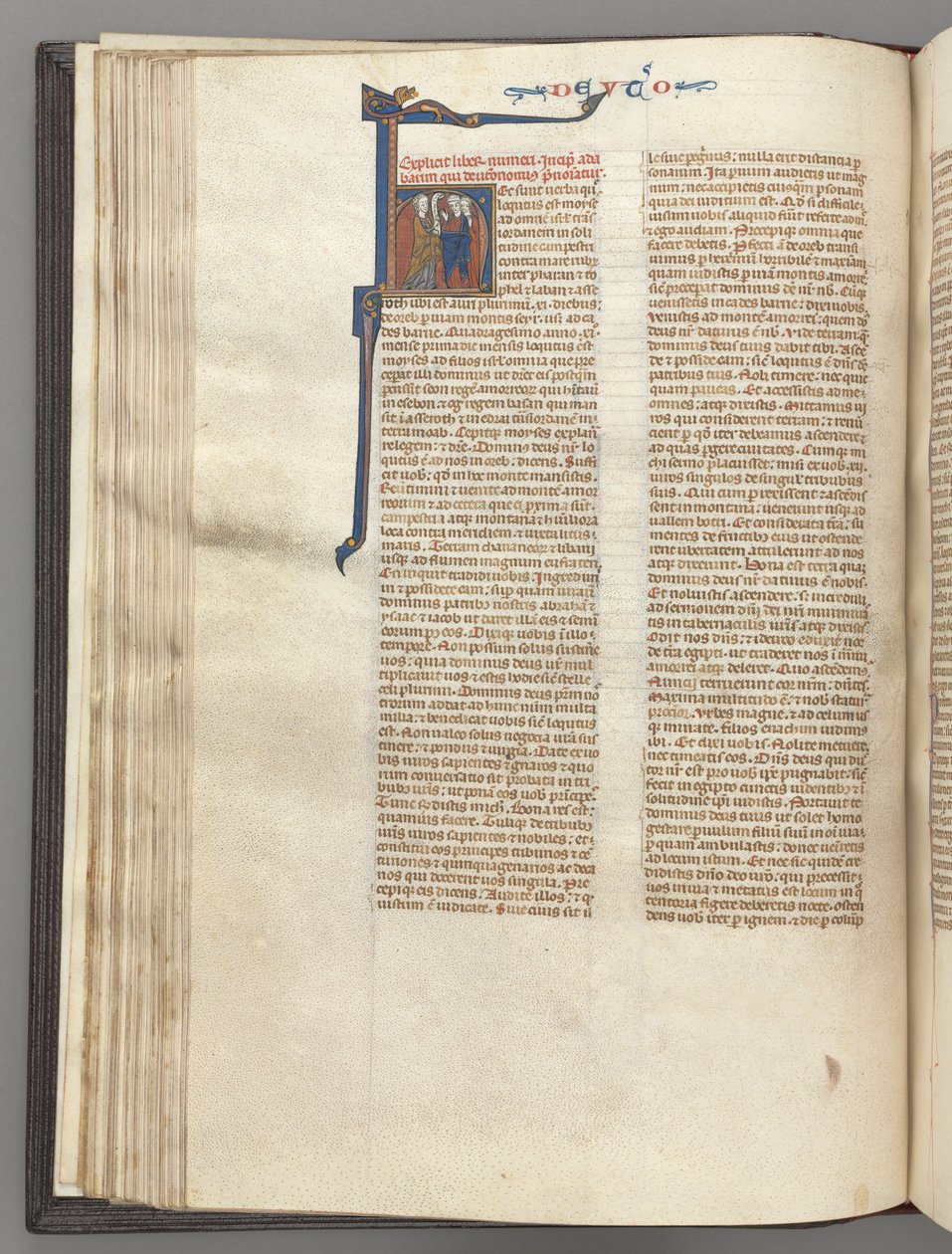 Fol. 62v, Deuteronomio, inicial historiada H, Moisés con cuernos y pergamino predicando..., c. 1275-1300 de Unbekannt