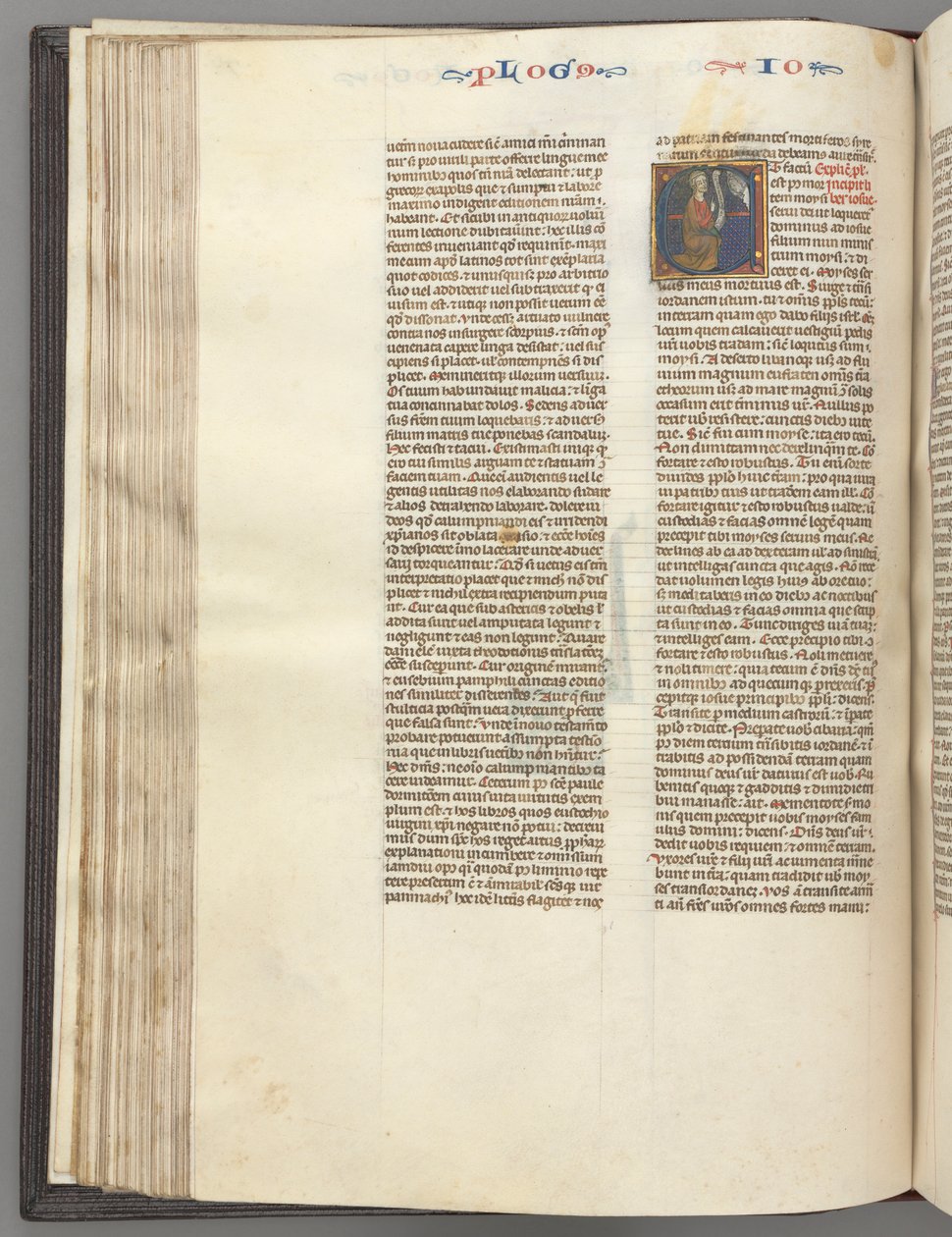 Fol. 76v, Josué, inicial historiada E, Josué con un pergamino arrodillado ante Dios, c. 1275-1300 de Unbekannt