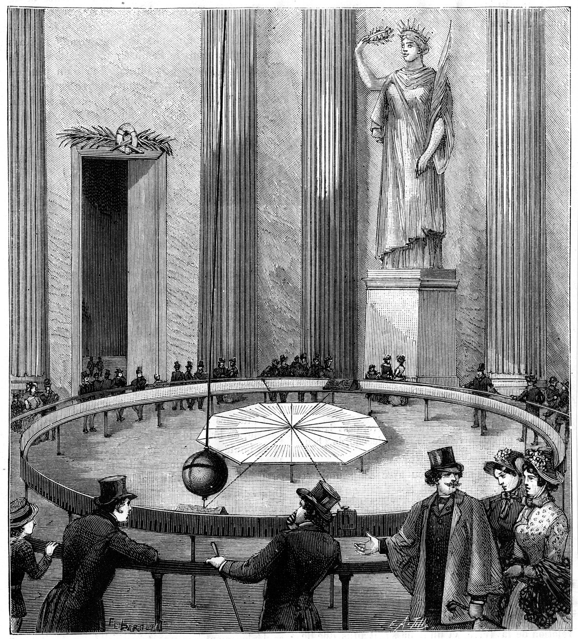 Foucault usando su péndulo para demostrar la rotación de la Tierra, París, 1851 de Unbekannt