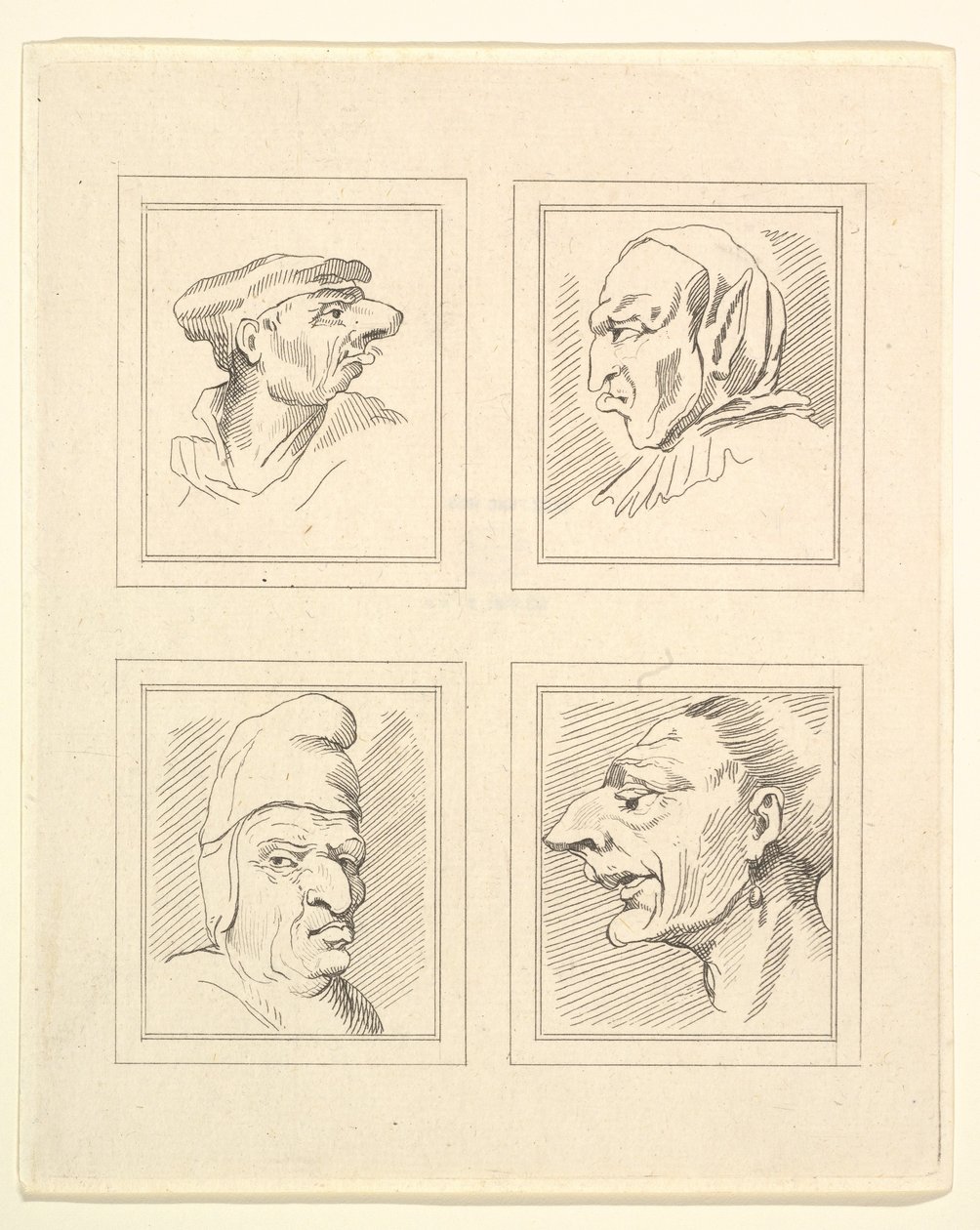 Cuatro cabezas de caricaturas de Leonardo da Vinci, de dibujos de Wincelslaus Hollar, 1786 de Unbekannt