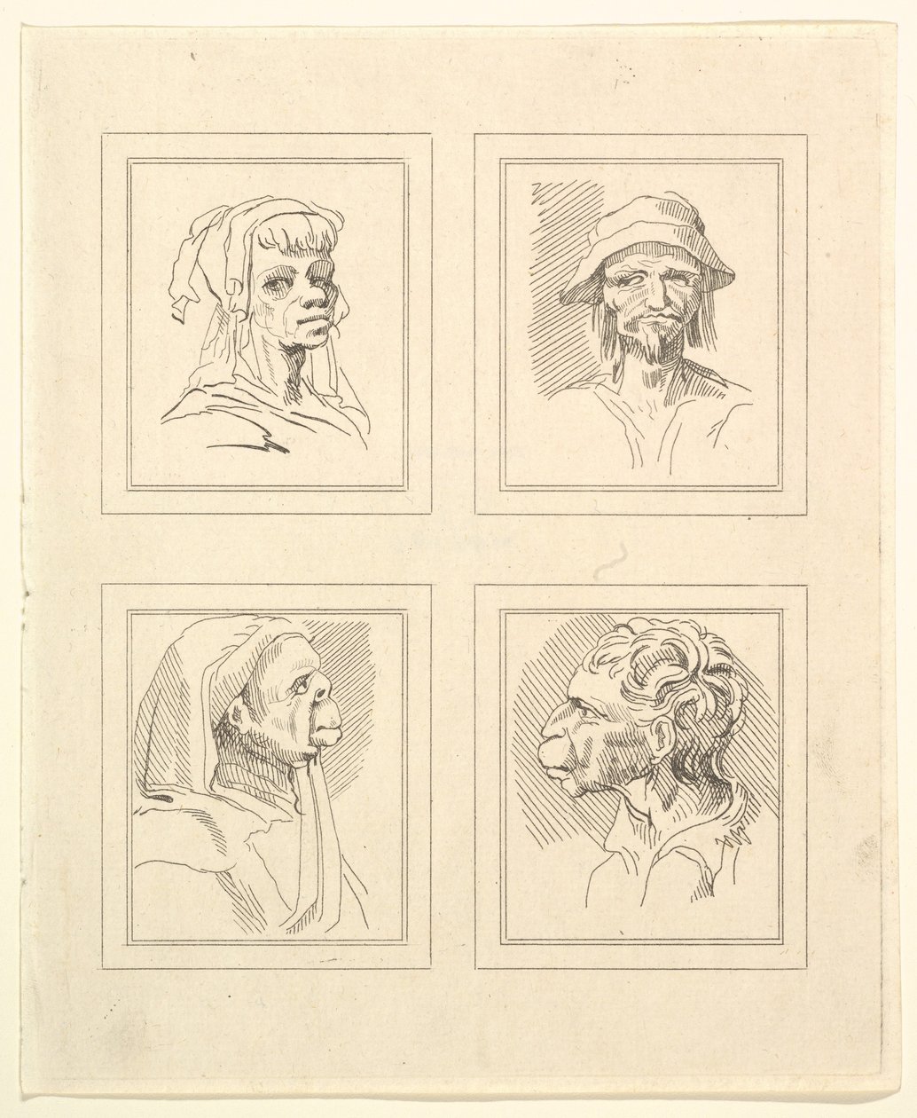 Cuatro Cabezas de Caricaturas de Leonardo da Vinci, de Dibujos de Wincelslaus Hollar de Unbekannt