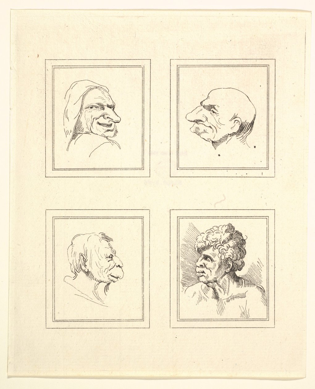 Cuatro Cabezas de Caricaturas de Leonardo da Vinci, de Dibujos de Wincelslaus Hollar, 1786 de Unbekannt