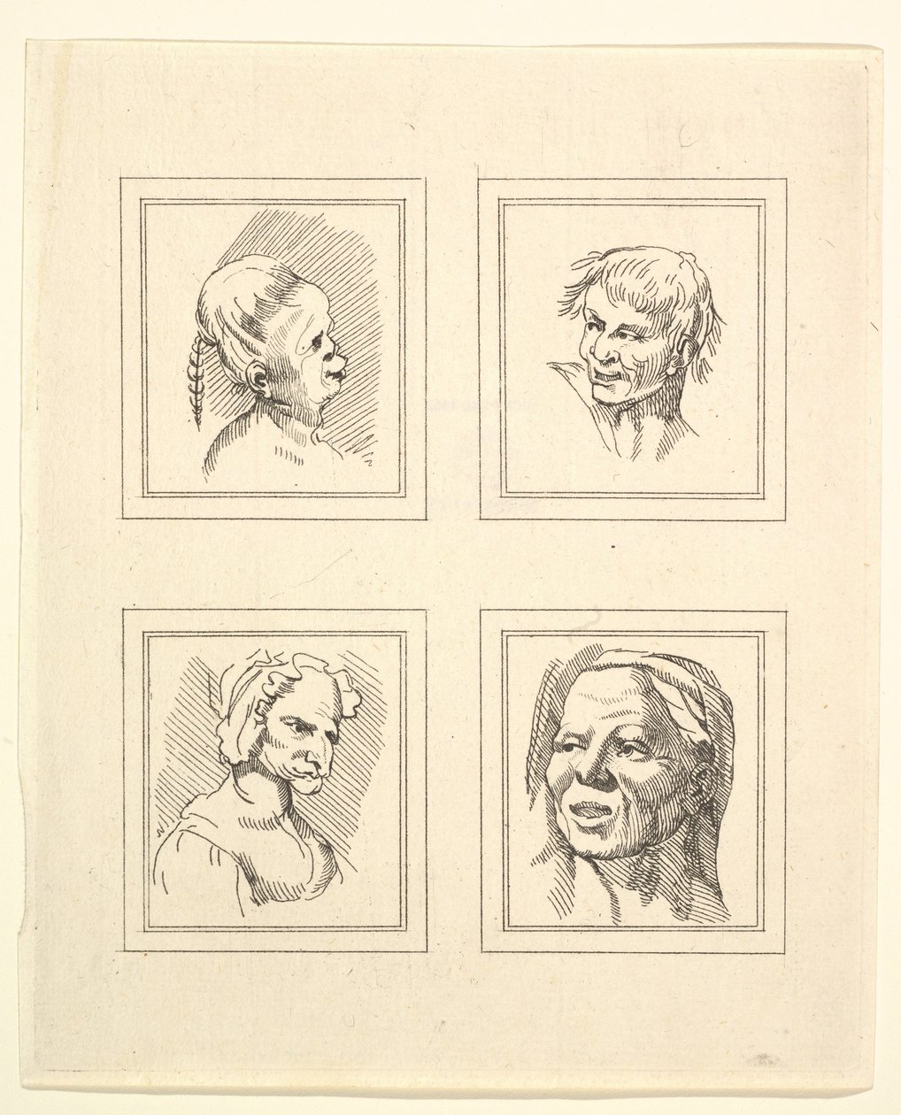 Cuatro cabezas de caricaturas de Leonardo da Vinci, de dibujos de Wincelslaus Hollar de Unbekannt
