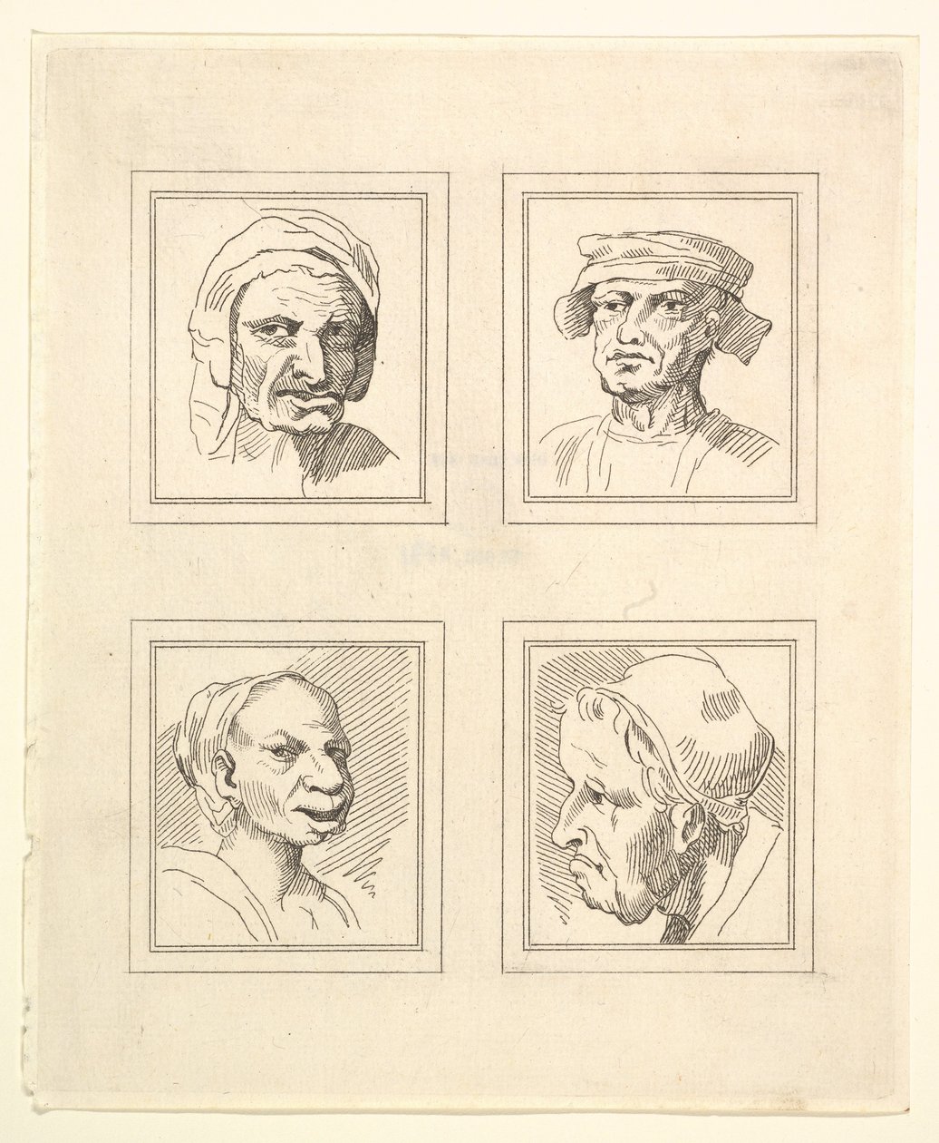 Cuatro cabezas de Caricaturas de Leonardo da Vinci, de dibujos de Wincelslaus Hollar de Unbekannt