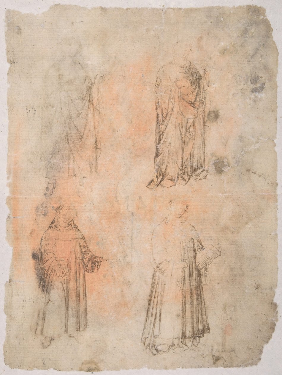 Cuatro santos (recto), Dos santos, Madonna sentada y figura arrodillada (verso) de Unbekannt