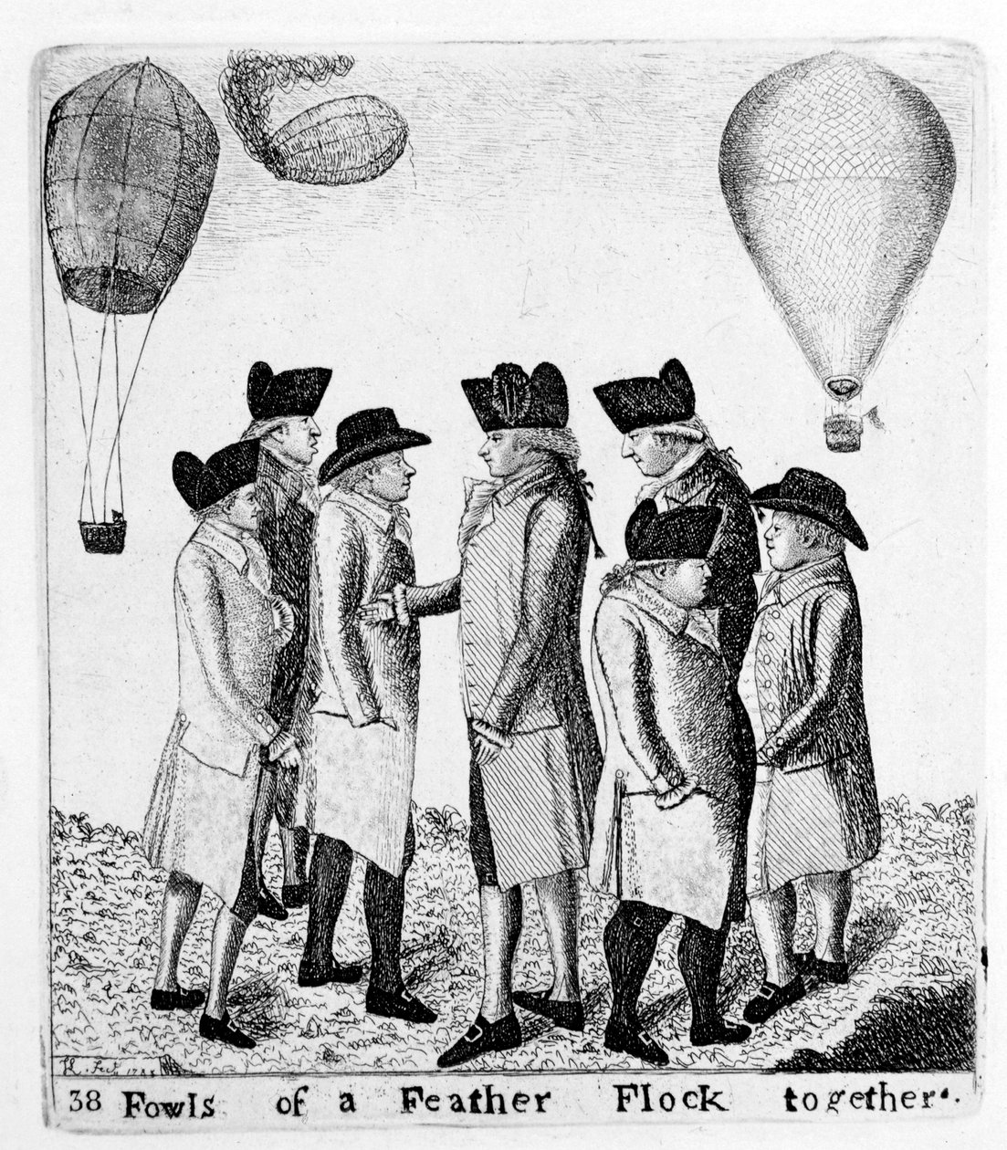 Aves de una Pluma Vuelan Juntas, un grupo de aeronautas, c1785 de Unbekannt