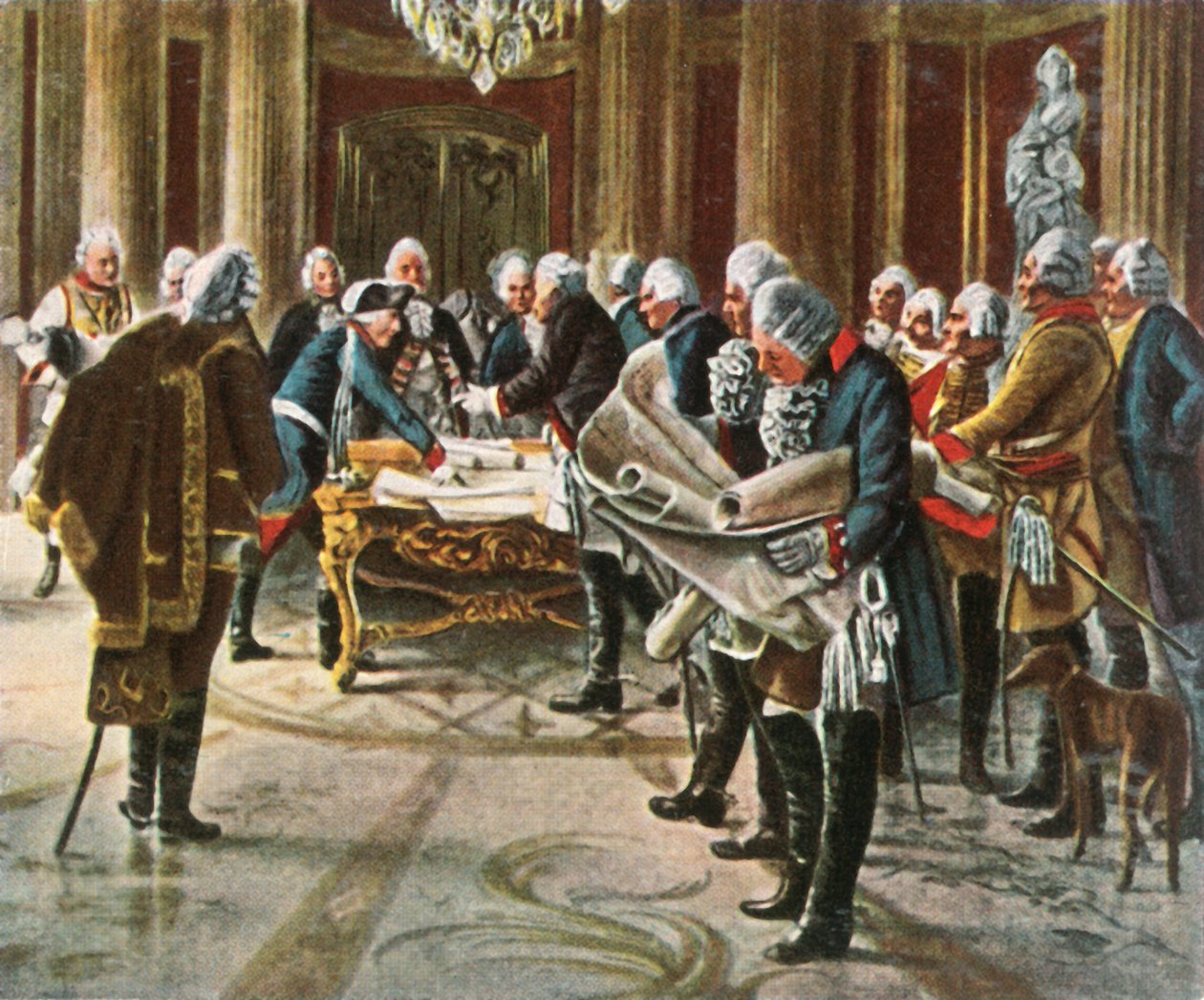 Federico el Grande sostiene un consejo de guerra con sus generales, agosto de 1756, 1936 de Unbekannt