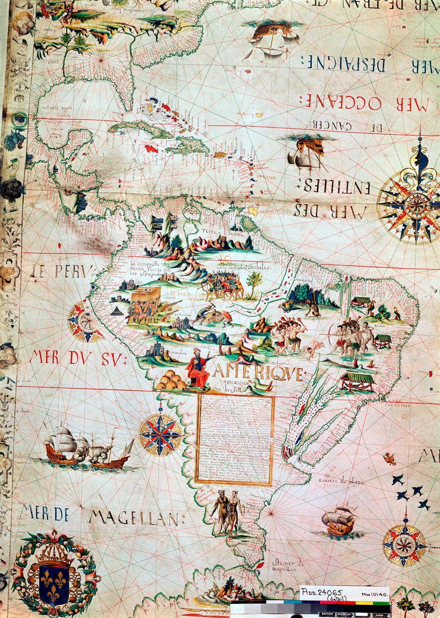 Mapa francés de América Central y del Sur, francés, 1550 de Unbekannt
