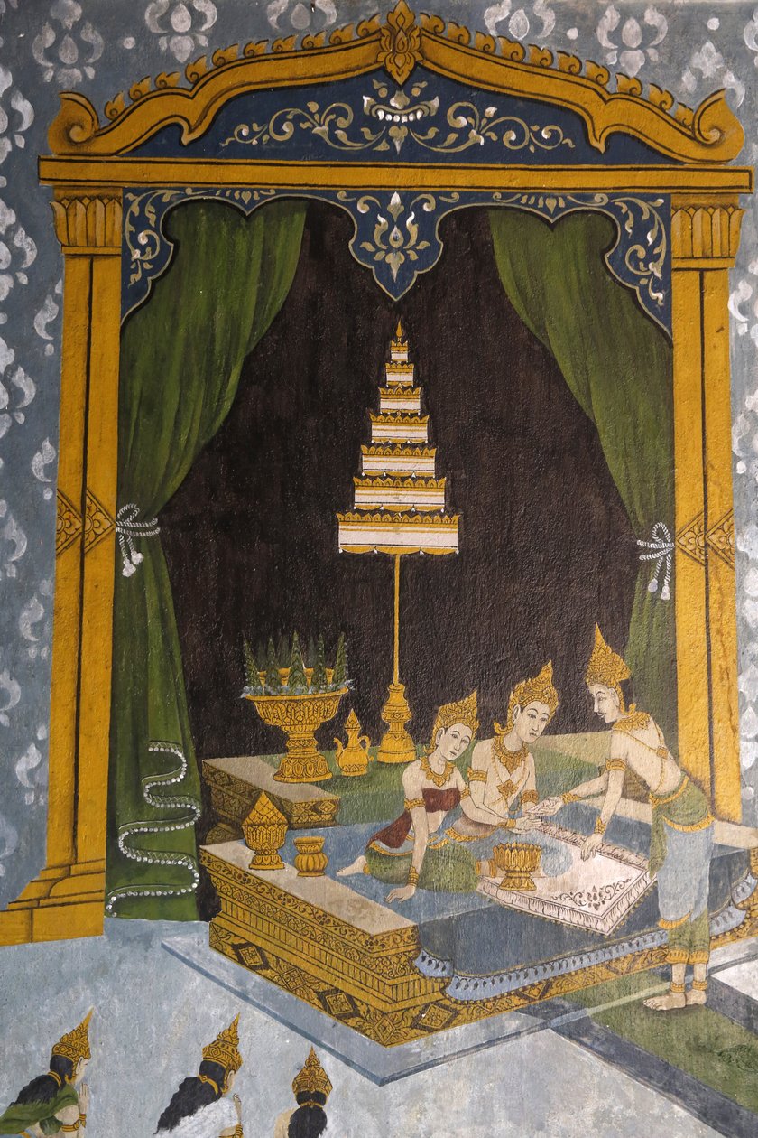 Fresco que representa una escena de la vida del Buda en Wat Phra Doi Suthep, Chiang Mai. Buda joven como príncipe. Tailandia de Unbekannt