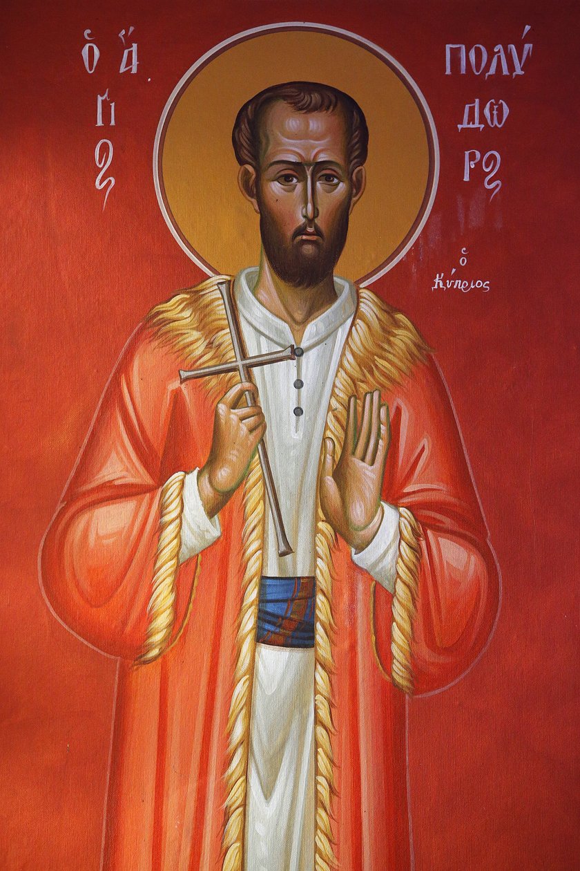 Fresco en la iglesia de la Santa Cruz, Pedoulas. San Polydor de Chipre, 20150510, Pedoulas, Chipre de Unbekannt