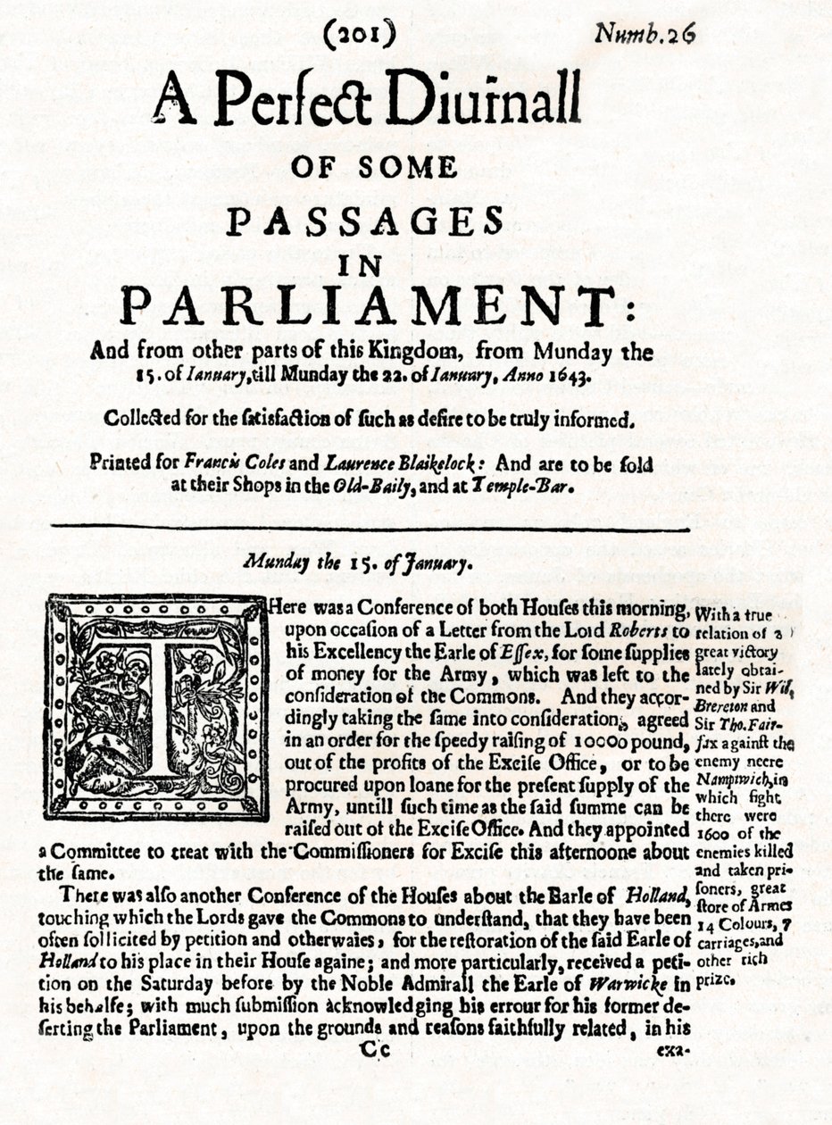 Portada de A Perfect Diurnall of Some Passages in Parliament, 1643 de Unbekannt