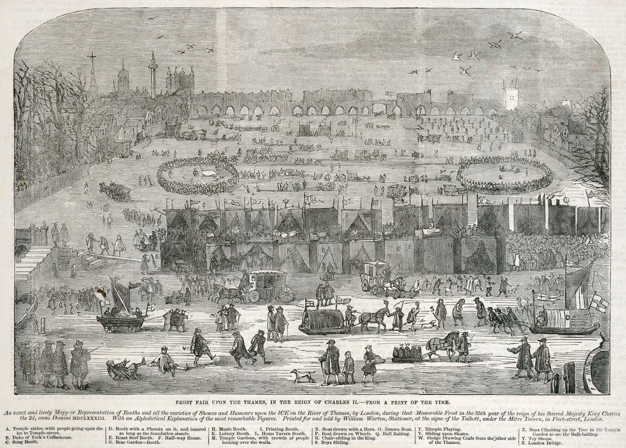 Feria de hielo en el Támesis durante el reinado de Carlos II, Londres, 1683 de Unbekannt
