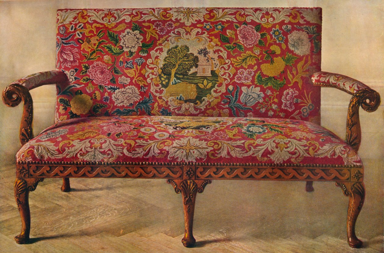 Sofá de madera frutal con bordado, principios del siglo XVIII, 1929 de Unbekannt