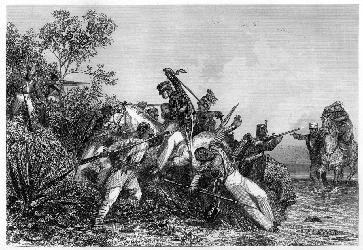 Oficiales británicos fugitivos y sus familias atacados por amotinados, 1857, c1860 de Unbekannt