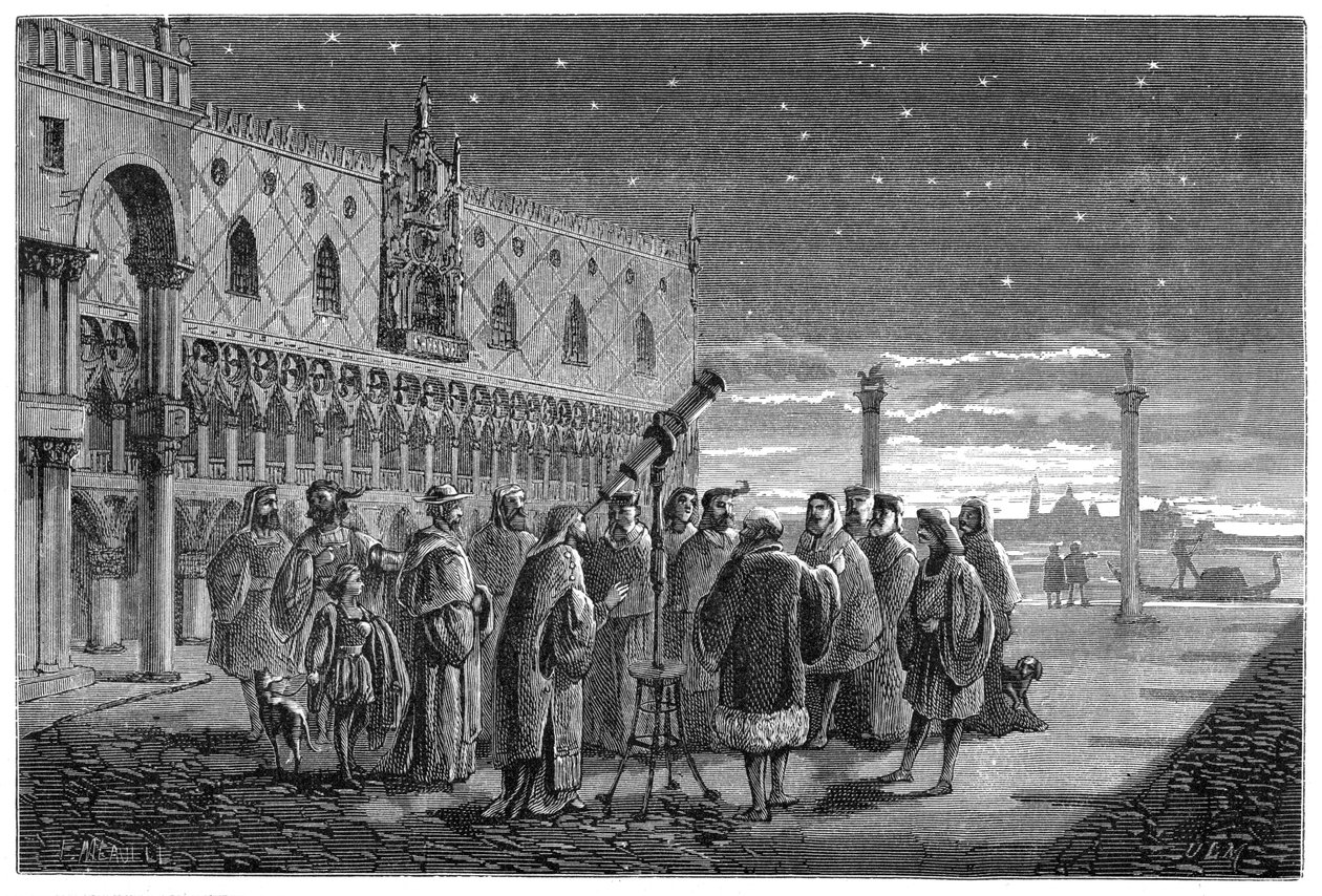 Galileo demostrando su telescopio, Venecia, 1609 de Unbekannt