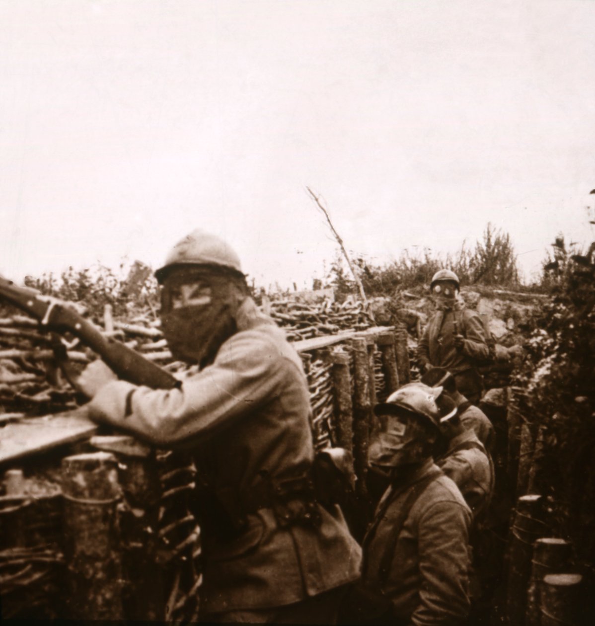 Alerta de gas en trincheras, Champagne, norte de Francia, 1916 de Unbekannt
