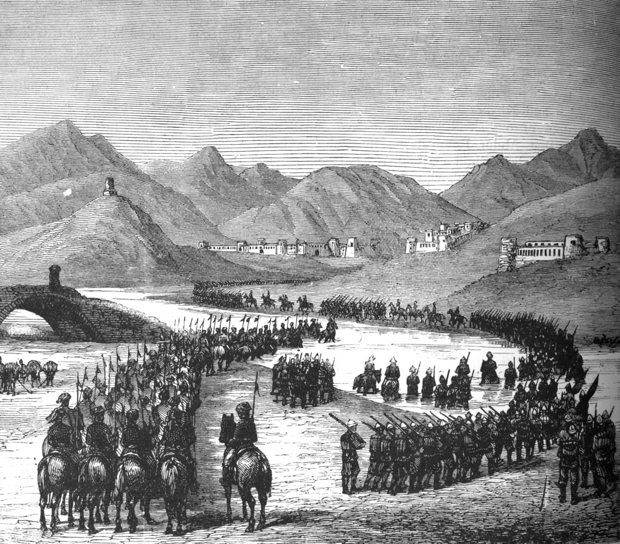 La división del general Ross cruzando el río Logar en su camino para encontrarse con Sir Donald Stewart, c1880 de Unbekannt
