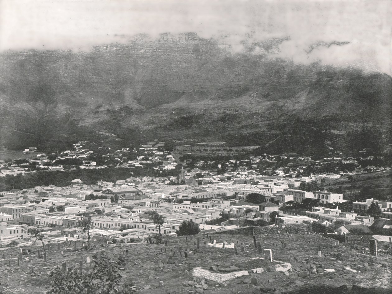 Vista general mostrando la Montaña de la Mesa envuelta en vapor, Ciudad del Cabo, Sudáfrica, 1895 de Unbekannt