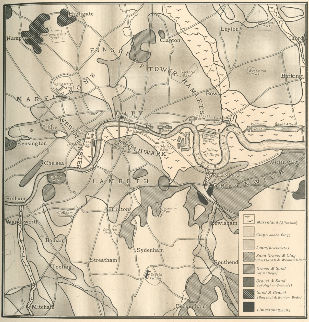 Mapa geológico del sitio de Londres, 1908 de Unbekannt
