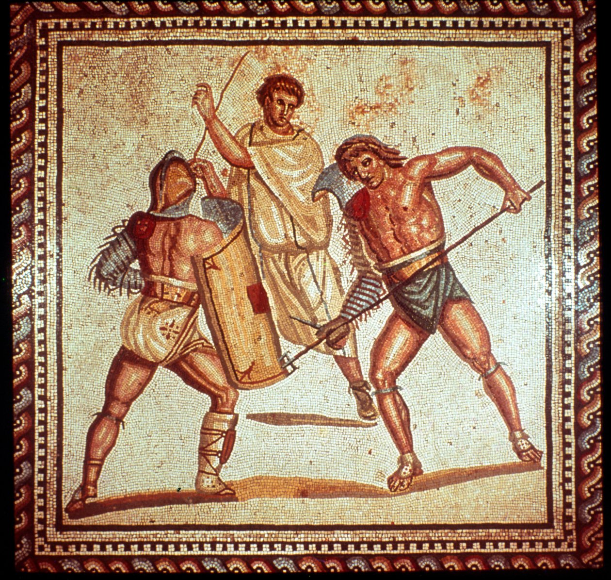 Gladiadores en la arena, mosaico romano, Saarbrucken, Alemania de Unbekannt