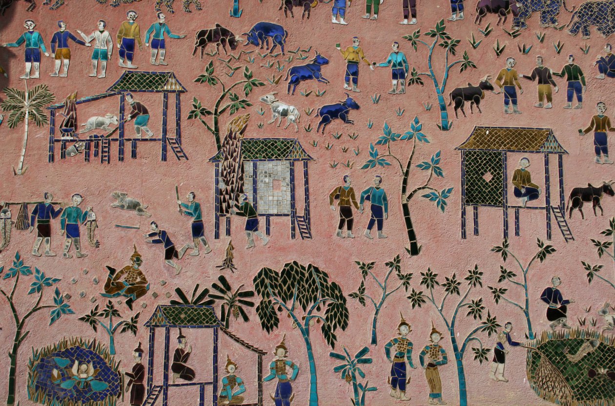 Mosaicos de vidrio en el Wat Xieng Thong, Luang Prabang, Laos de Unbekannt