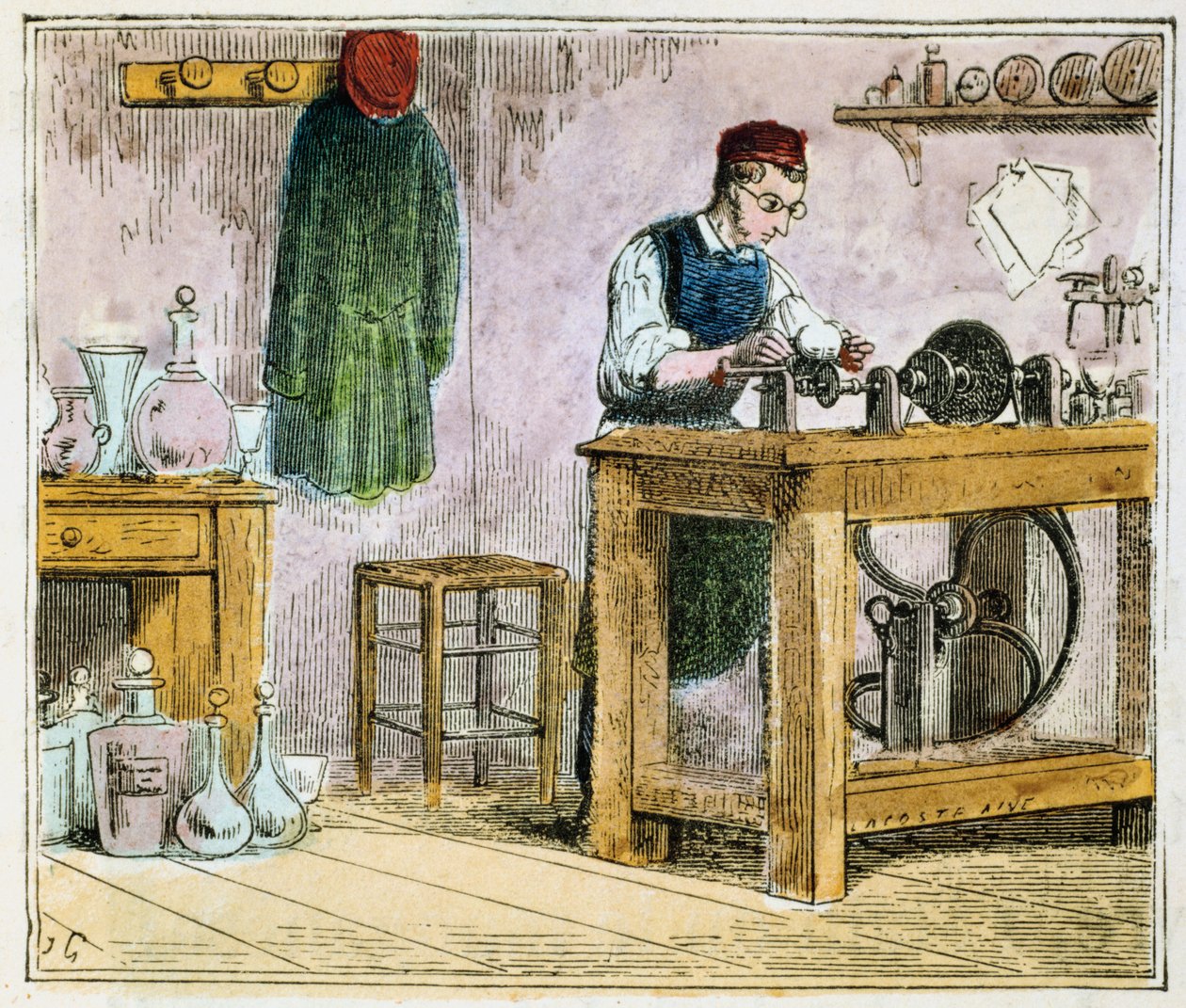 Cortador de vidrio decorando vajilla en una rueda de carburo de silicio, 1867 de Unbekannt