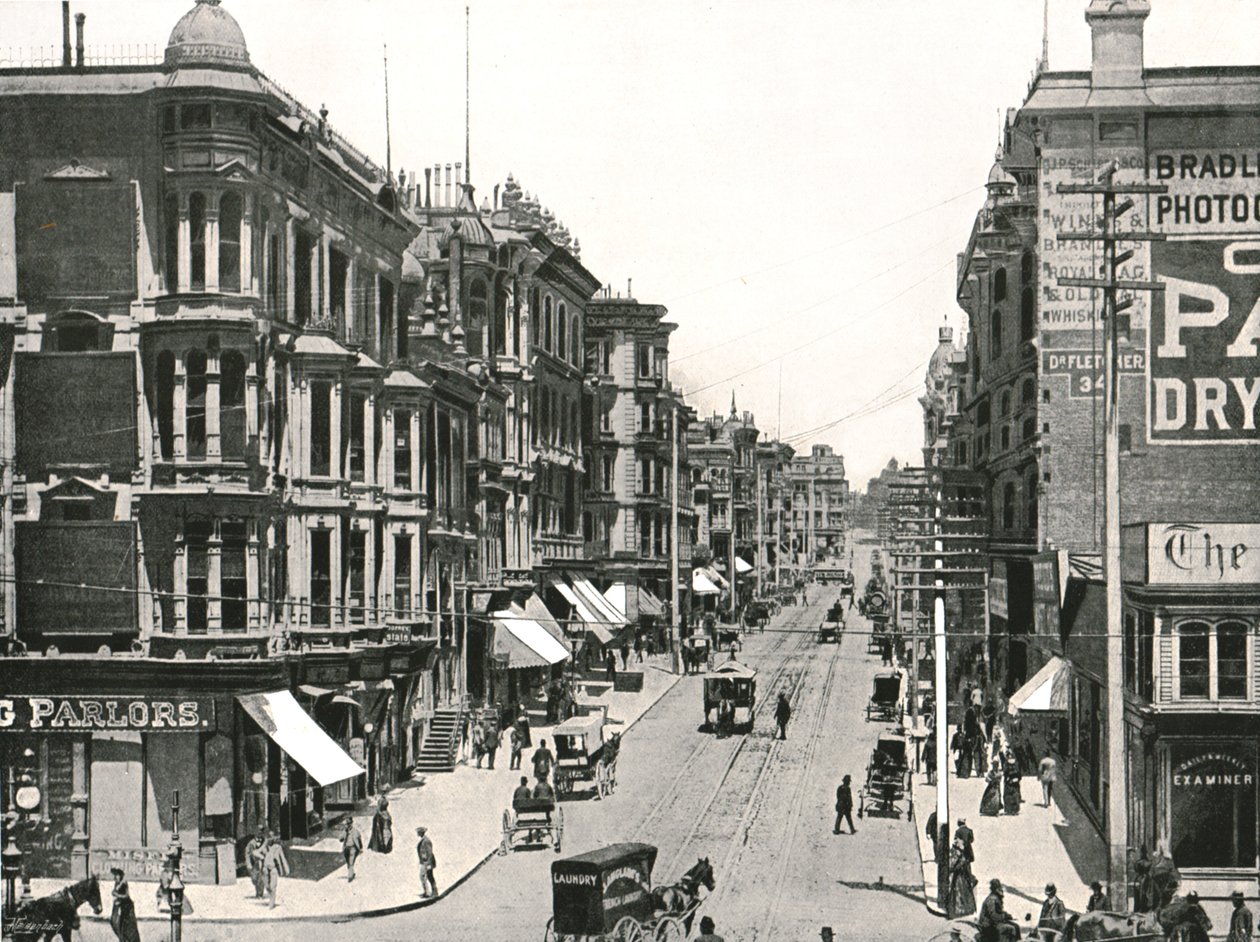Avenida Grant mirando al norte desde Market Street, San Francisco, EE.UU., 1895 de Unbekannt