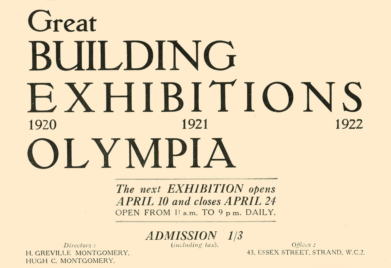 Gran Exposición de Edificios - Olympia, 1920 de Unbekannt
