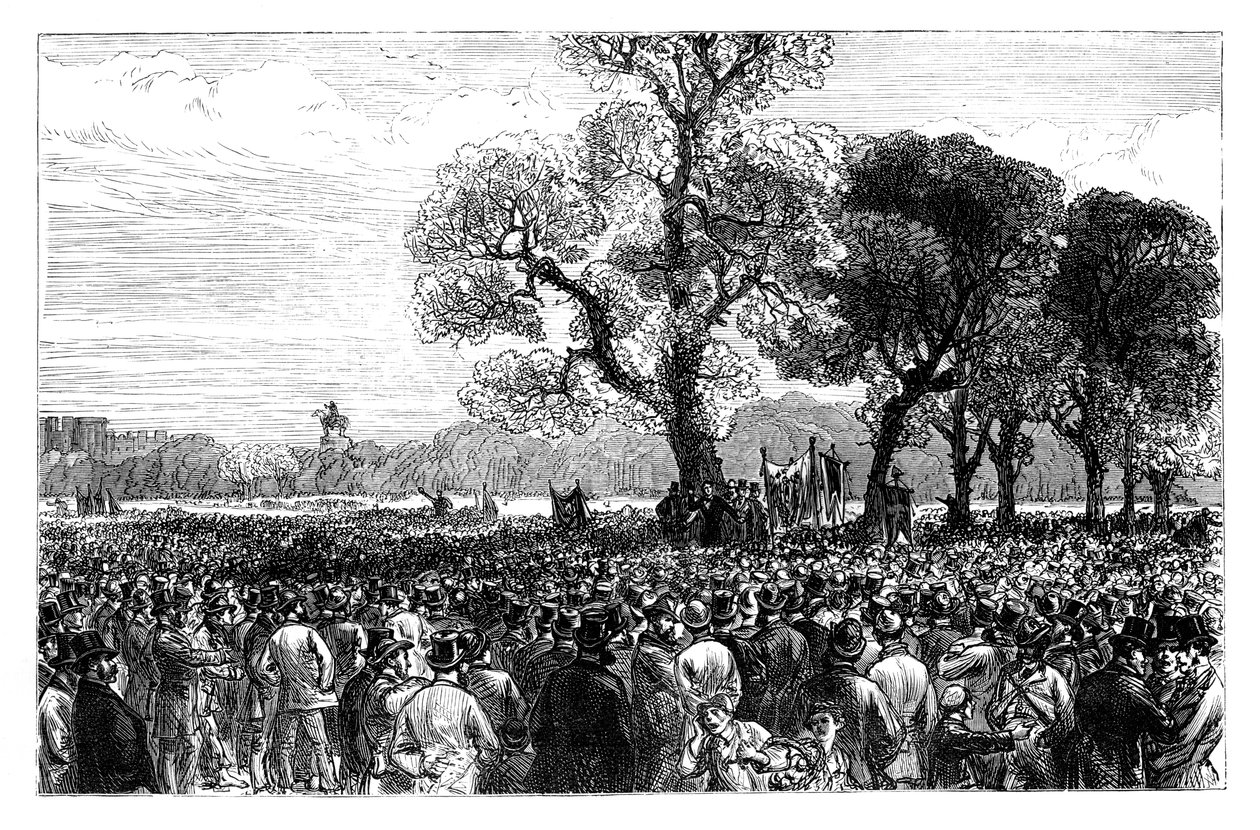 Gran manifestación en el Árbol de los Reformadores en Hyde Park, Londres, mediados del siglo XIX de Unbekannt