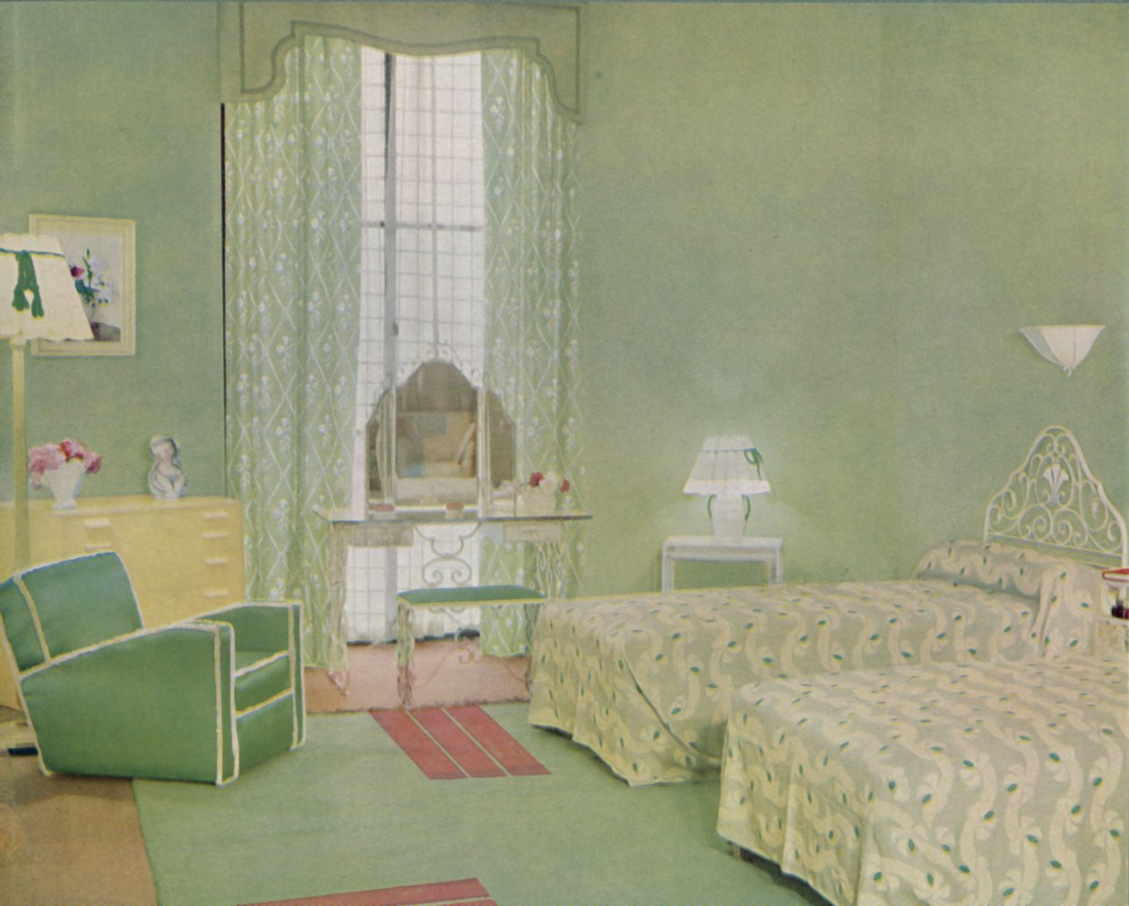 Esquema de color verde y blanco para un dormitorio, 1938 de Unbekannt