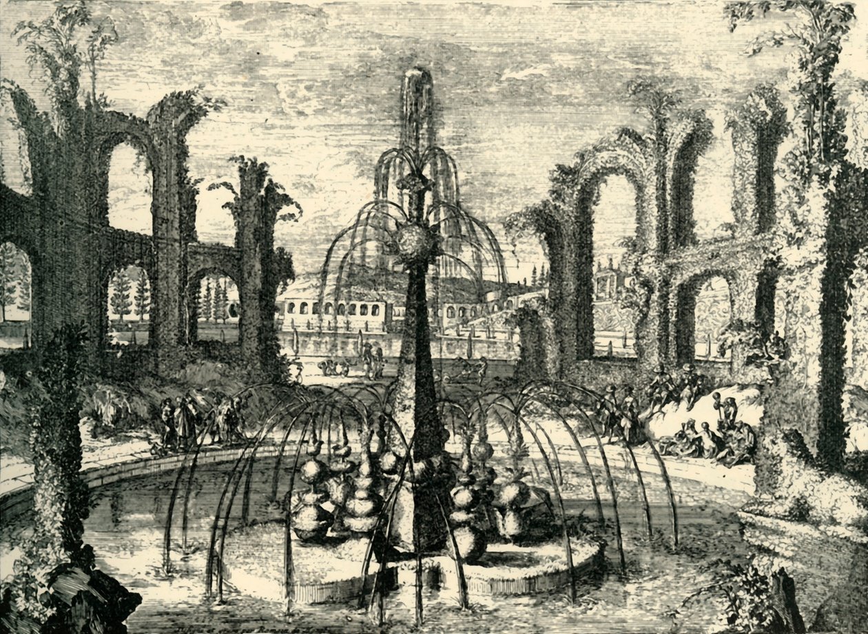 Fuente verde y coliseo...Château DEnghien, Bélgica, finales del siglo XVII-principios del siglo XVIII, 1903 de Unbekannt