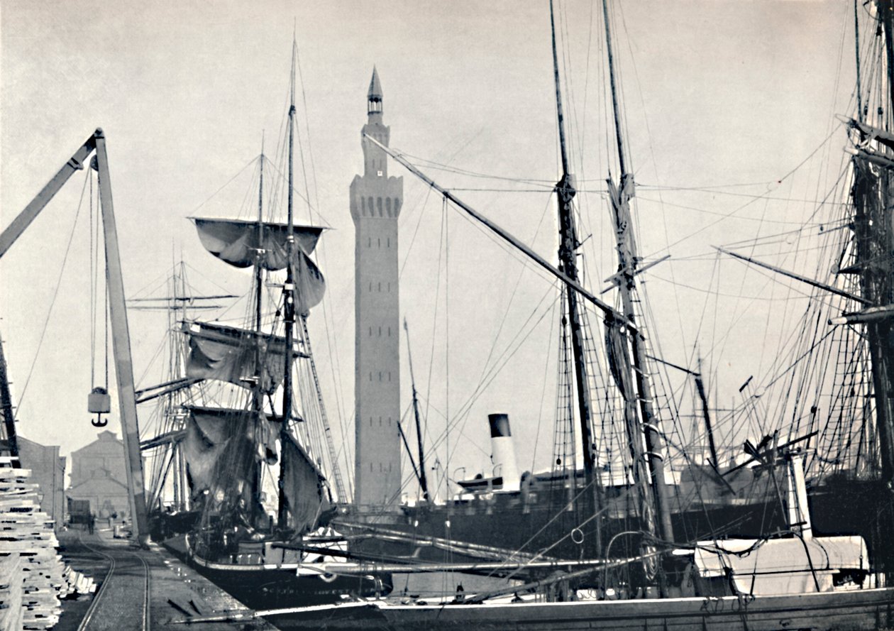 Grimsby - Vista de los muelles, con la Torre Hidráulica, 1895 de Unbekannt