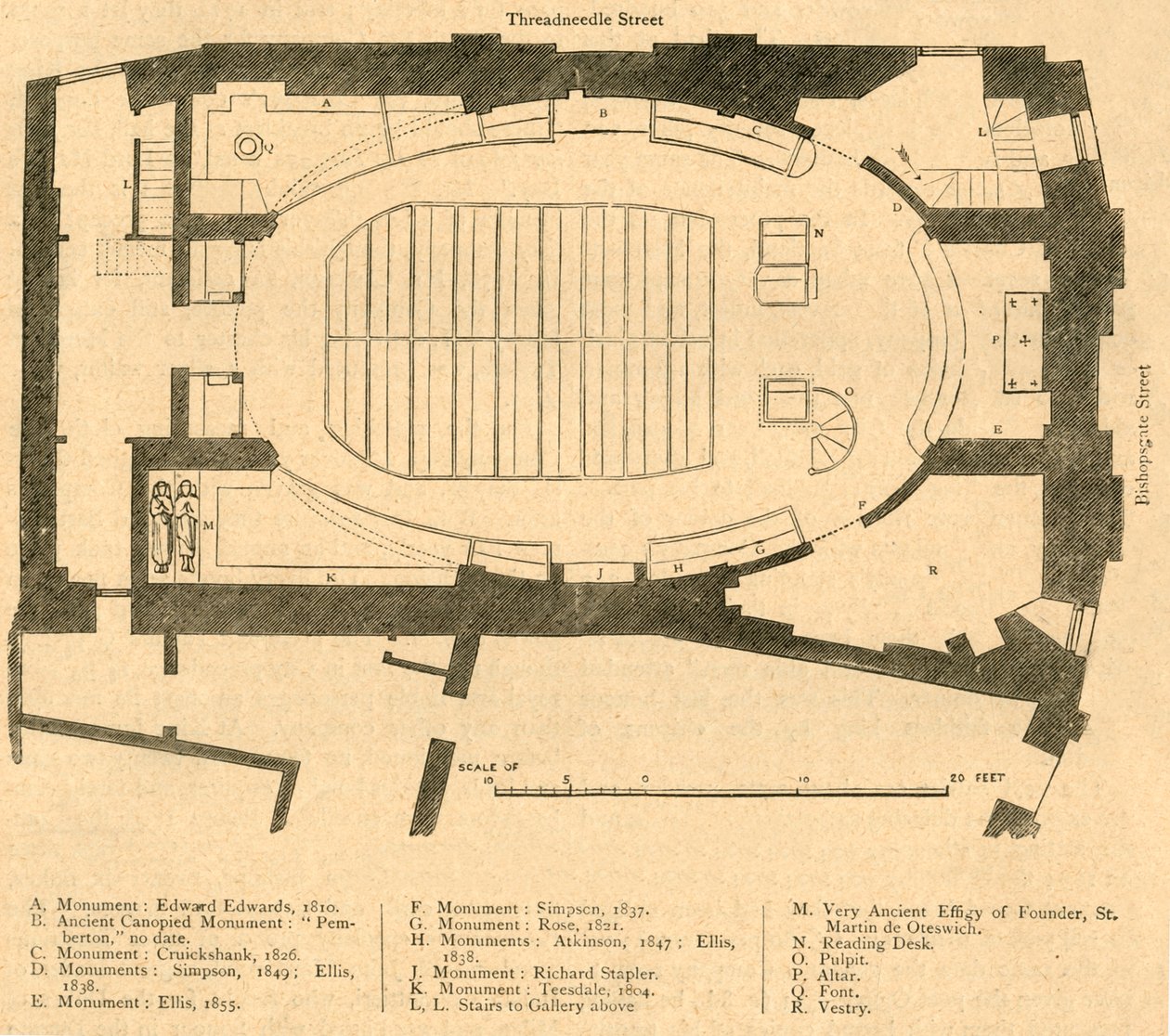 Plano del suelo de la iglesia moderna de St. Martin Outwich, demolida en 1874, 1897 de Unbekannt