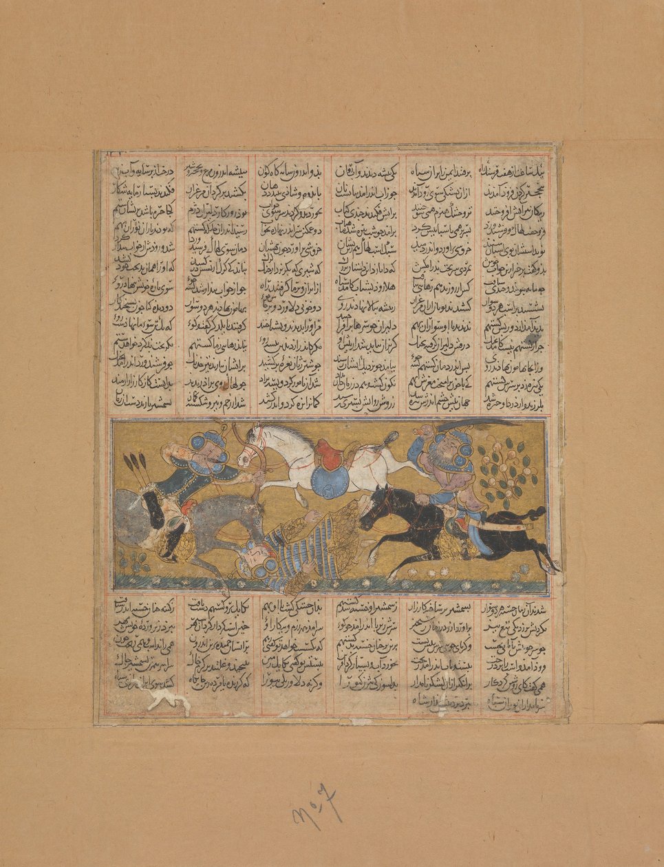 Gustaham mata a Lahhak y Farshidvard, Folio de un Shahnama Libro de los Reyes, ca. 1300-30 de Unbekannt