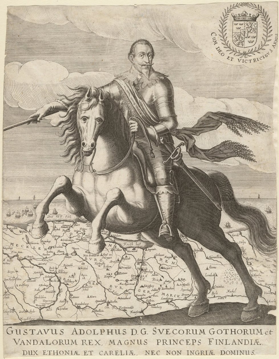 Gustavo Adolfo ante el mapa de Pomerania en el fondo, 1630 de Unbekannt