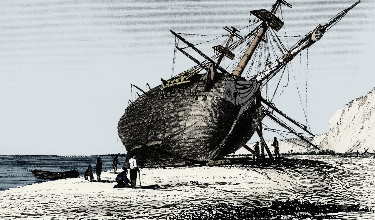 HMS Beagle varado, Río Santa Cruz, Patagonia, América del Sur, 1834-1839 de Unbekannt
