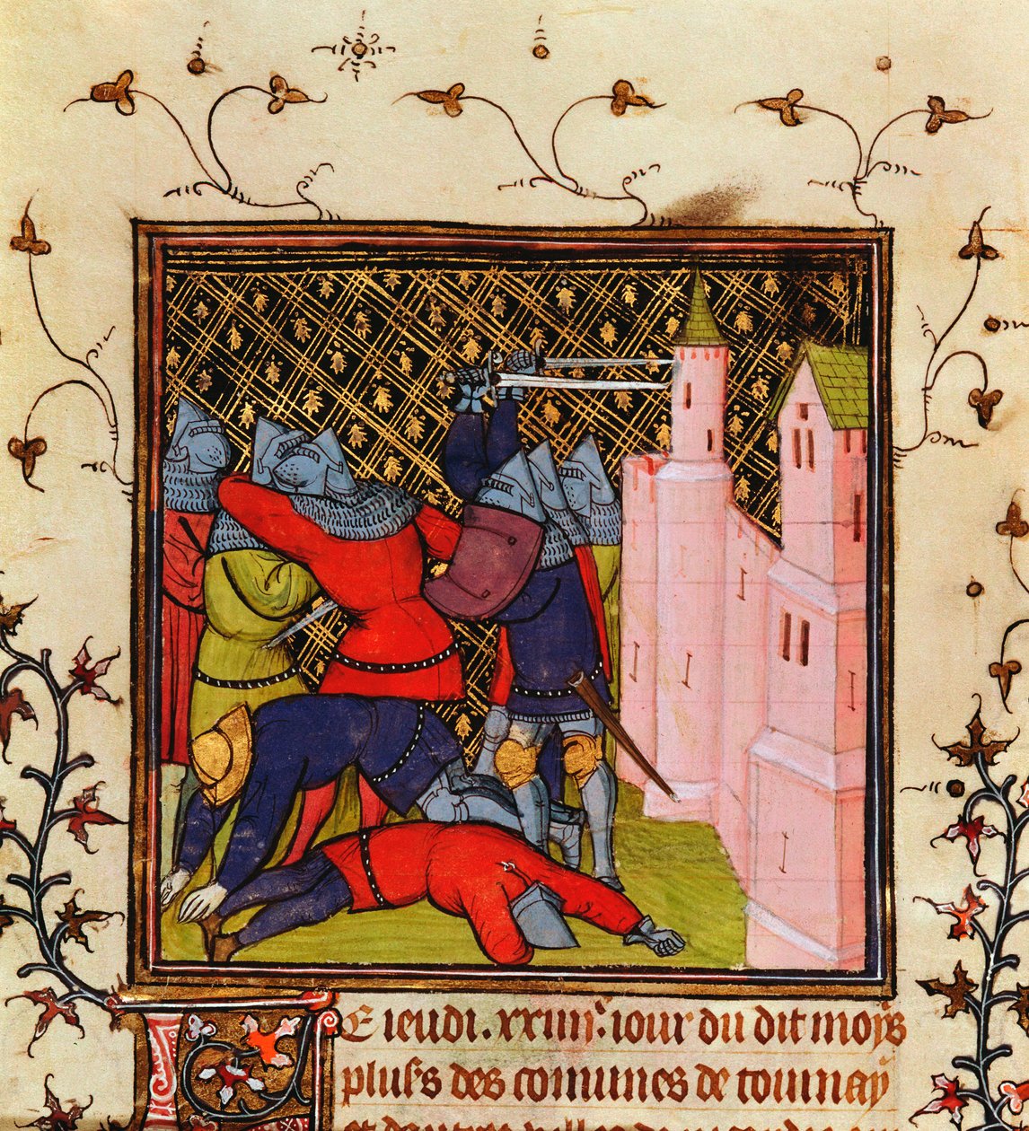 Lucha cuerpo a cuerpo con espadas en defensa de un castillo, siglo XIV de Unbekannt
