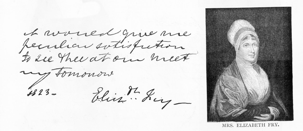 Escritura y firma de Elizabeth Fry de Unbekannt