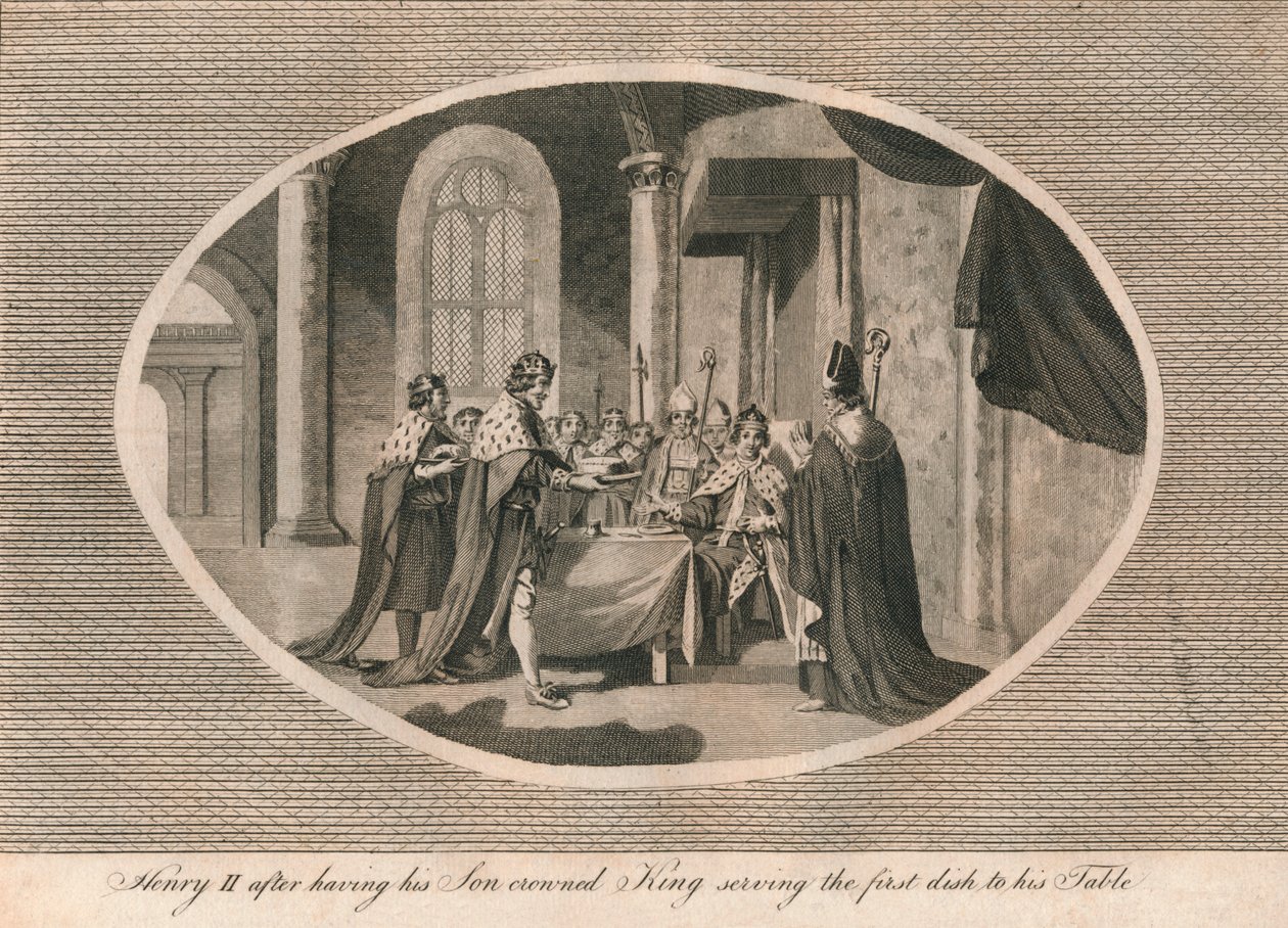 Enrique II, después de haber coronado a su hijo rey, sirviendo el primer plato a su mesa, 1170 1793 de Unbekannt