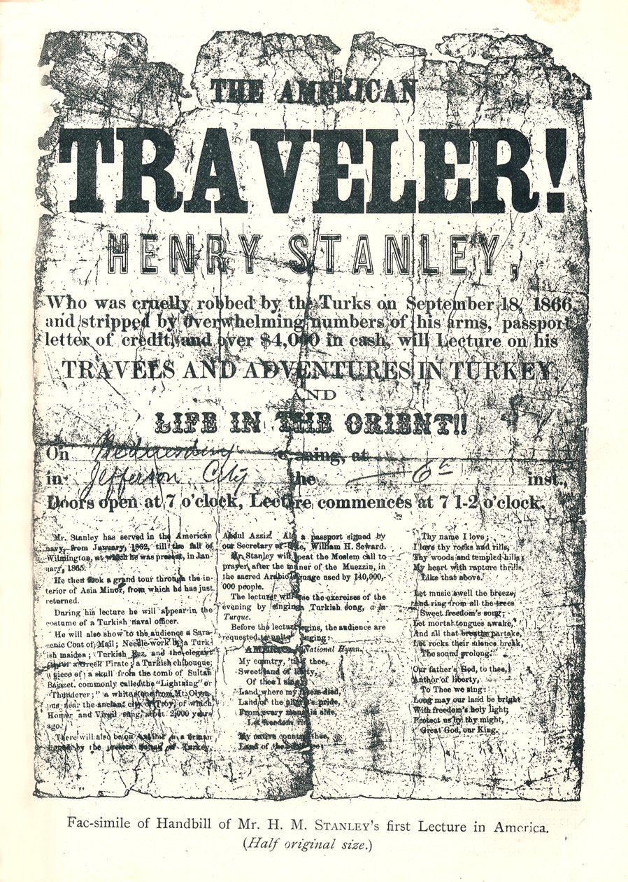 Henry M. Stanley, Folleto de la Gira de Conferencias en América, A los 31 años descubrió al Dr. Livingstone en África de Unbekannt