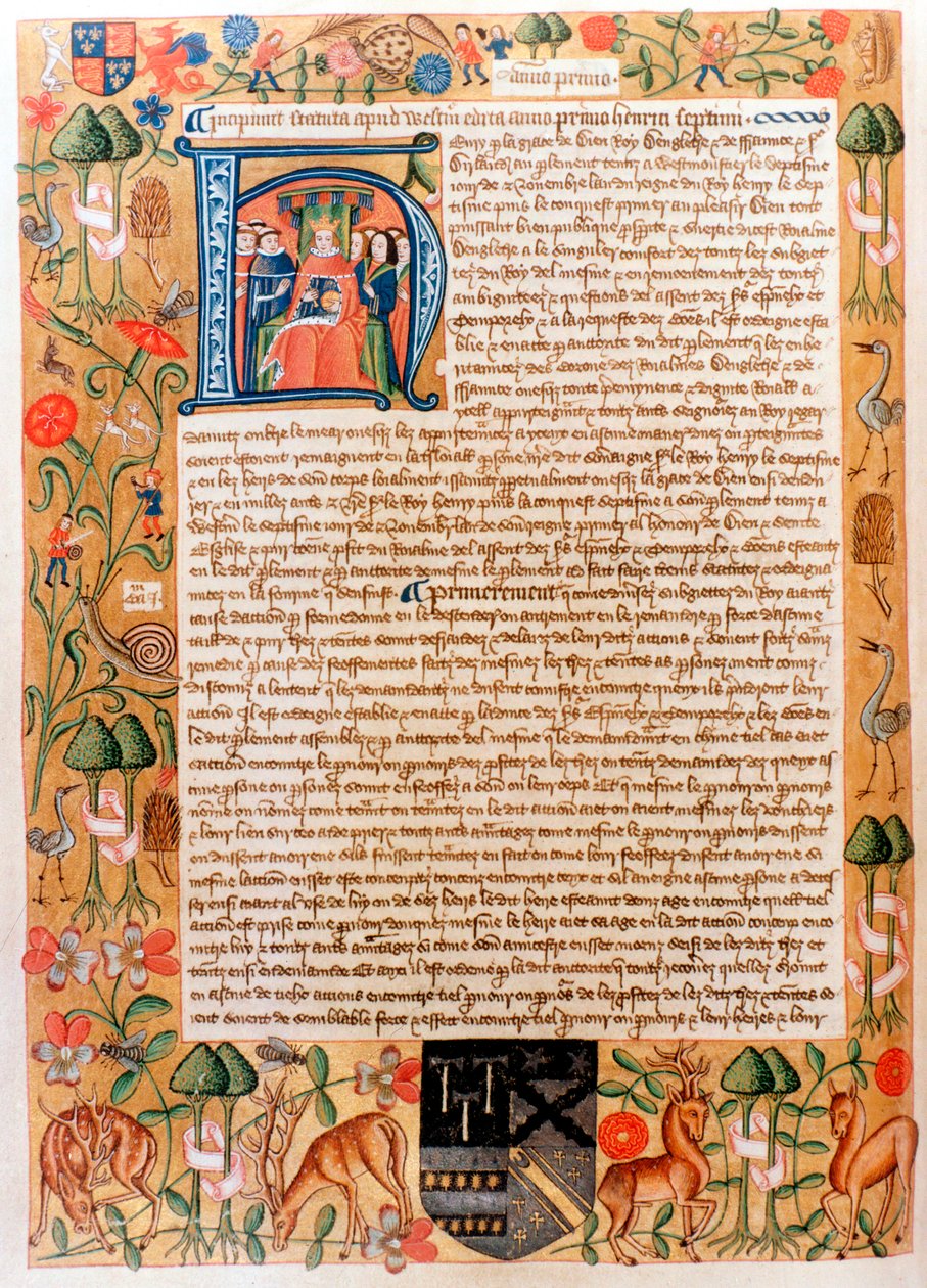 Primer acto del parlamento de Enrique VII con un retrato inicial del rey, finales de 1480 de Unbekannt