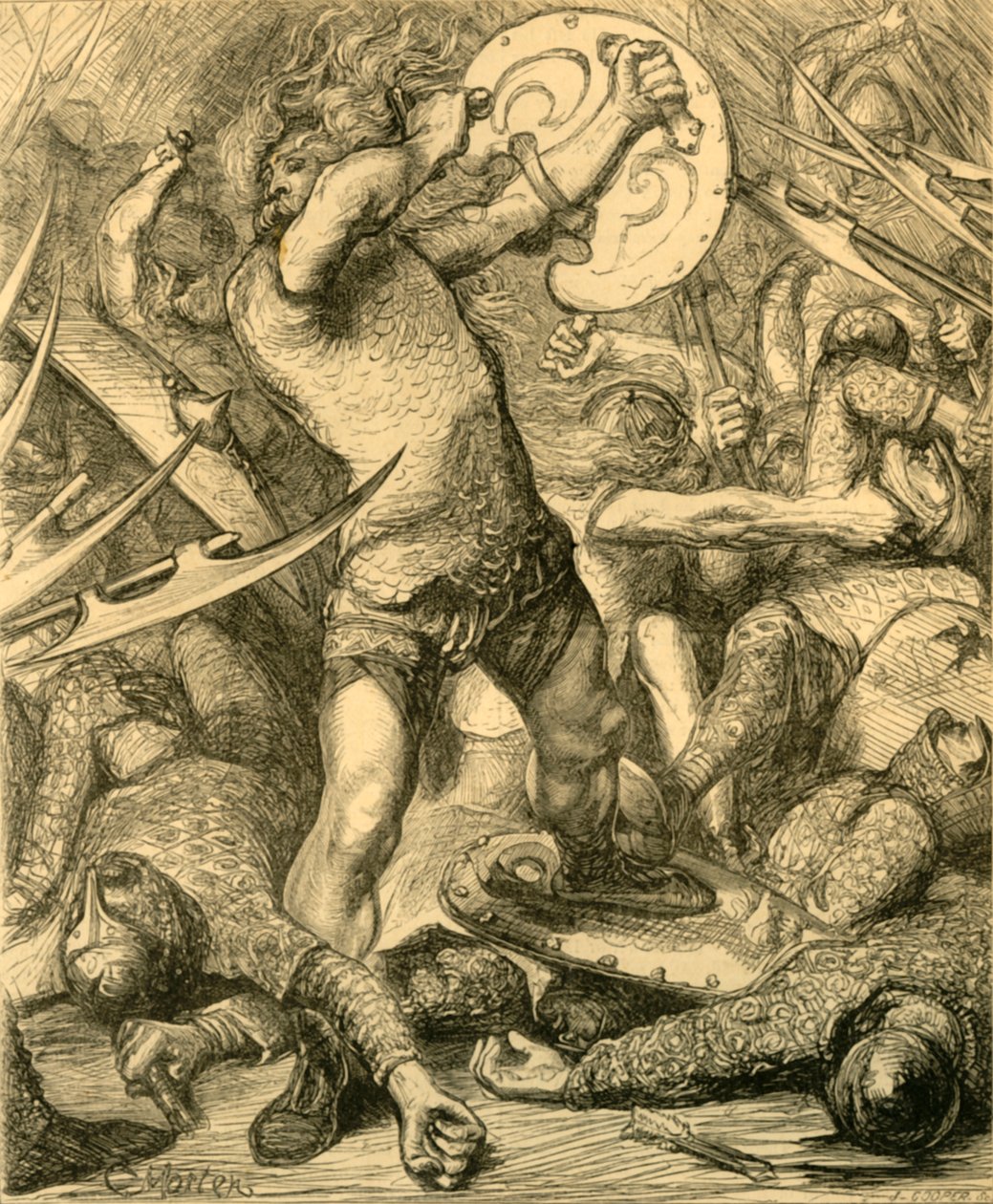 Hereward abriéndose paso a través del ejército normando, c. 1890 de Unbekannt