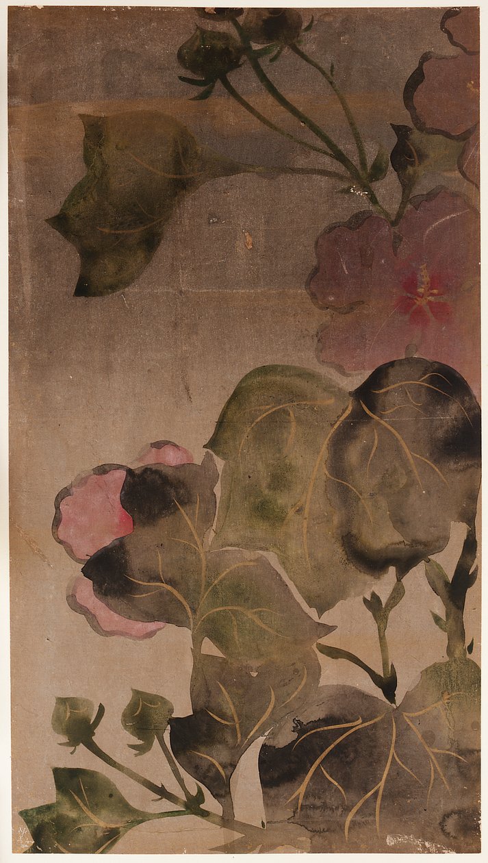Flores y hojas de hibisco, período Edo, 1615-1868 de Unbekannt