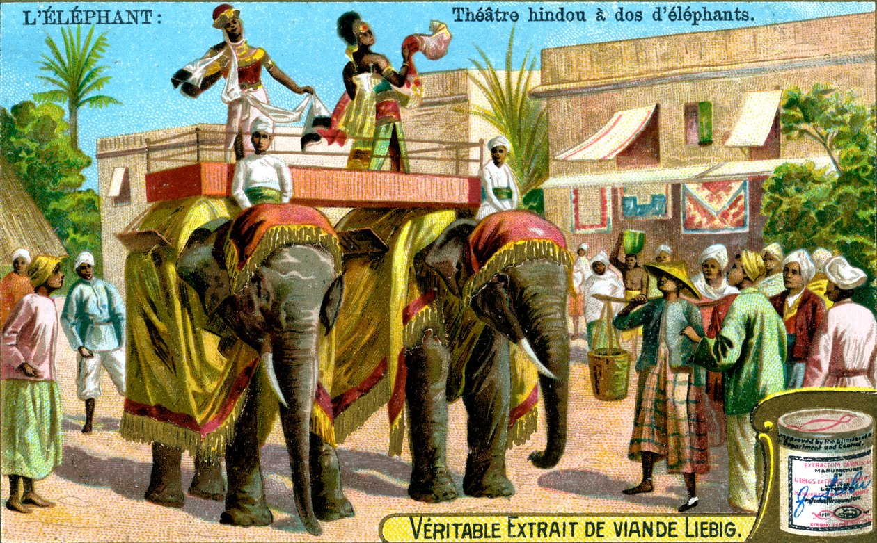 Teatro hindú en los lomos de elefantes, c1900 de Unbekannt