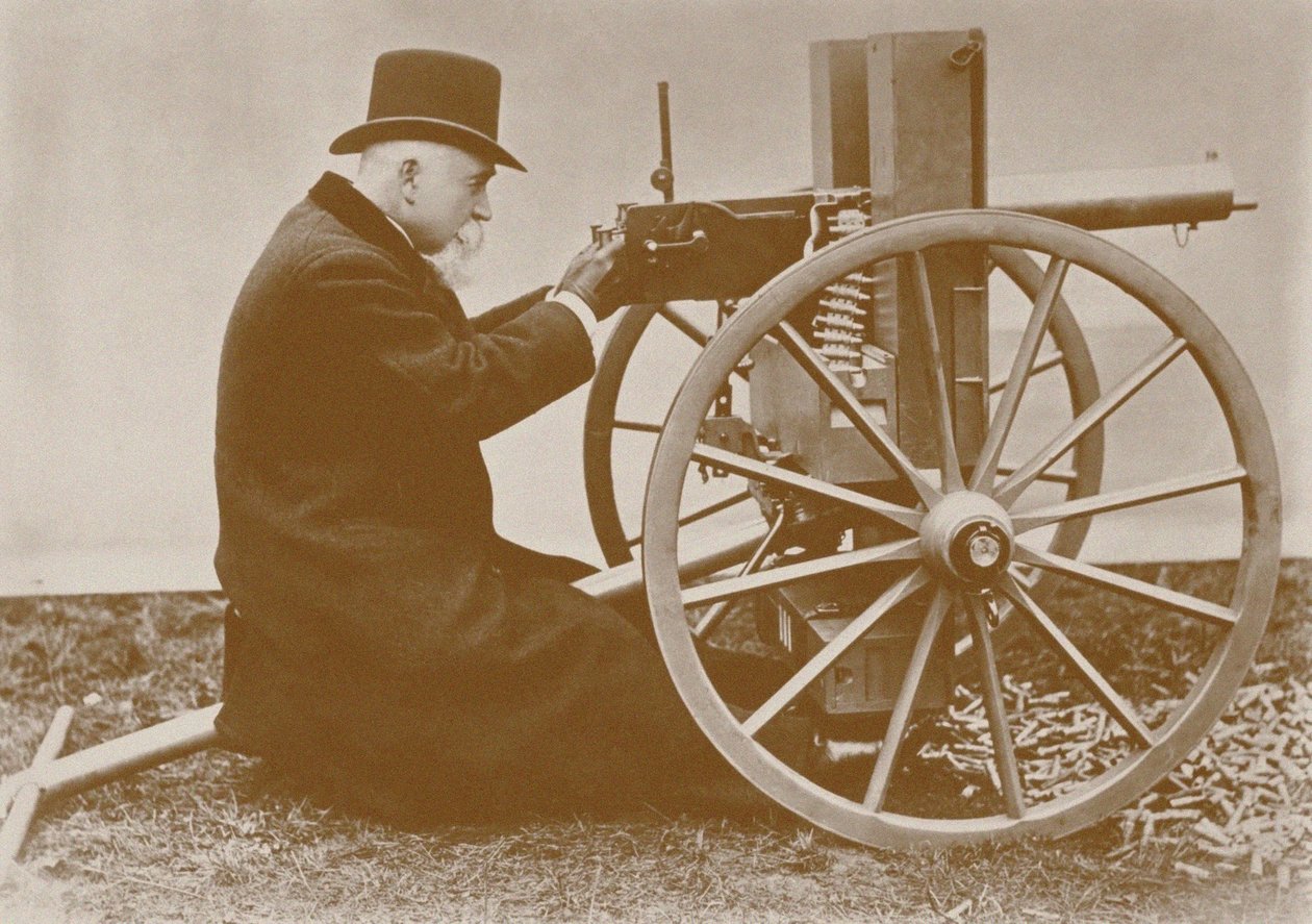 Hiram Maxim 1840-1916 presenta la primera ametralladora automática, 1884 de Unbekannt